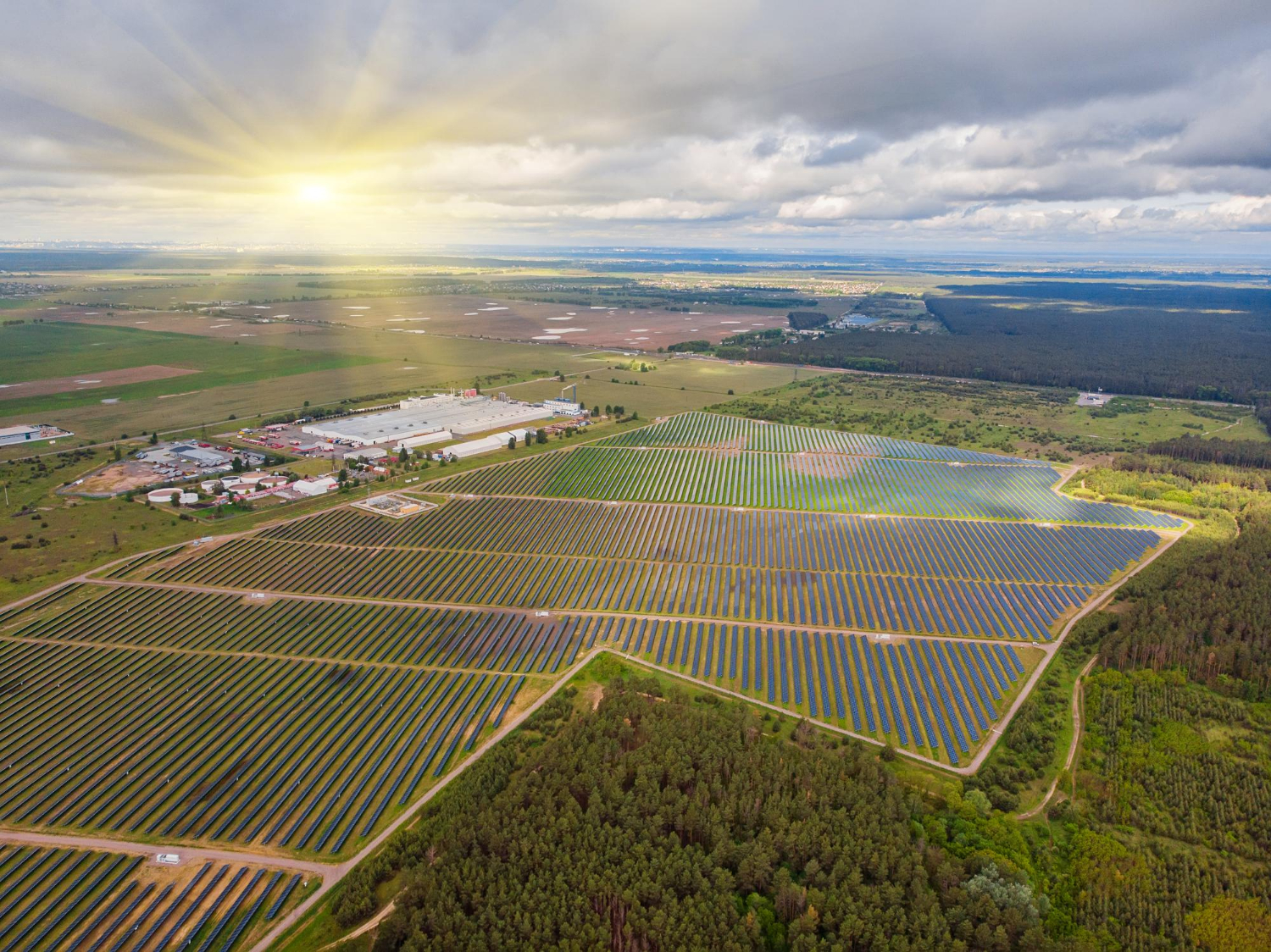 Drone over solar farm